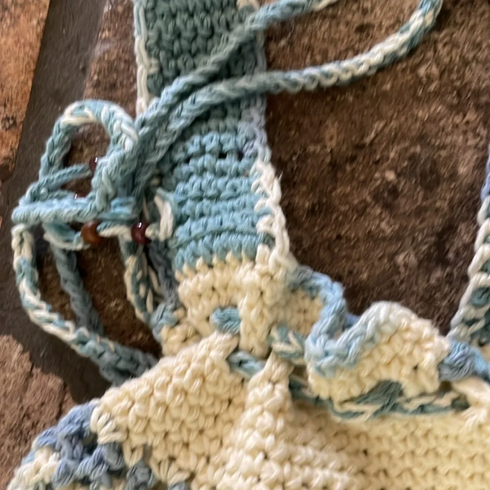 NWOT crocheted cross body bag hobo hippie carry all oversized drawstring bag